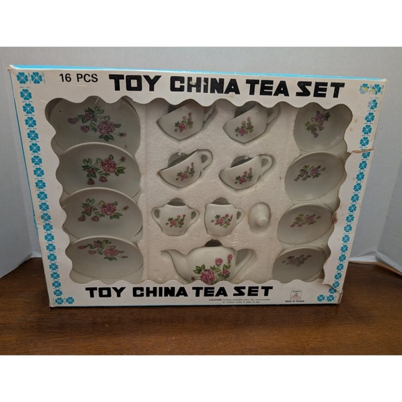 Summco Other - Vintage Toy China Tea Set 16 Pcs With Original Box, Rose Design, Made In Taiwan
